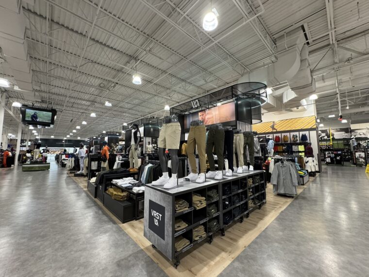 A clothing display inside Dick's Sporting Goods