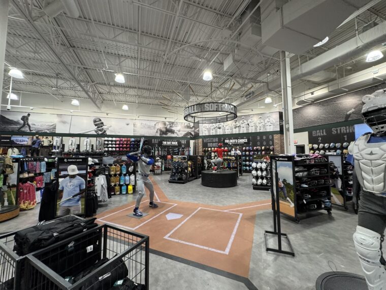A baseball display inside Dick's Sporting Goods