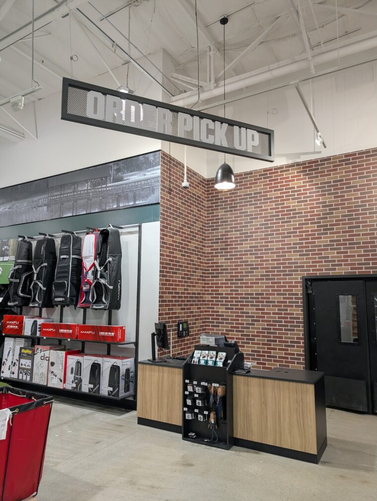 The order pick up counter at Dick's Sporting Goods