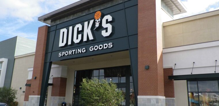 dick's sporting goods entrance with brick pillars
