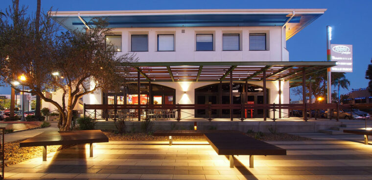 hillcrest urban block patio with benches