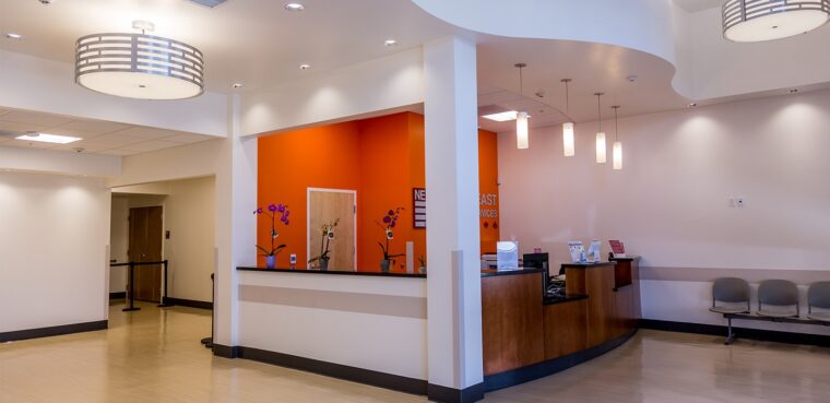 welcome desk and waiting area at nems clement