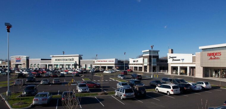 parking lot and storefronts at river's edge in Indianapolis
