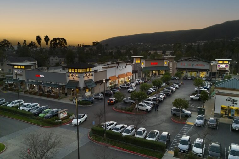 An aerial view of Carmel Mountain plaza