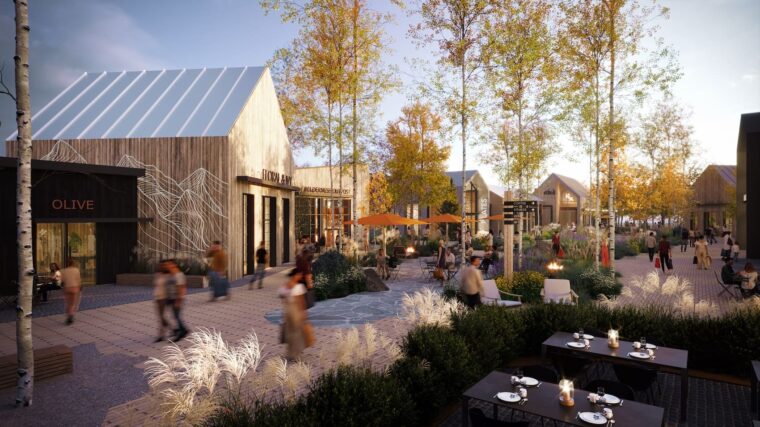 The retail plaza at Highland Mains