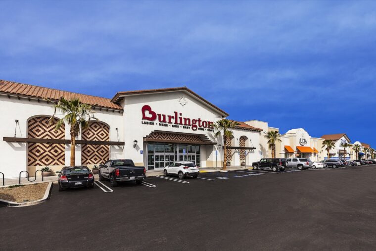 A retail plaza with Burlington