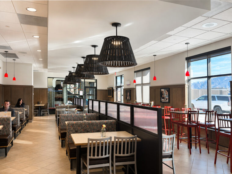 The dining room at a Chick-fil-A