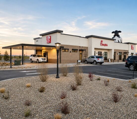 The Chick-fil-A drive thru at sunset