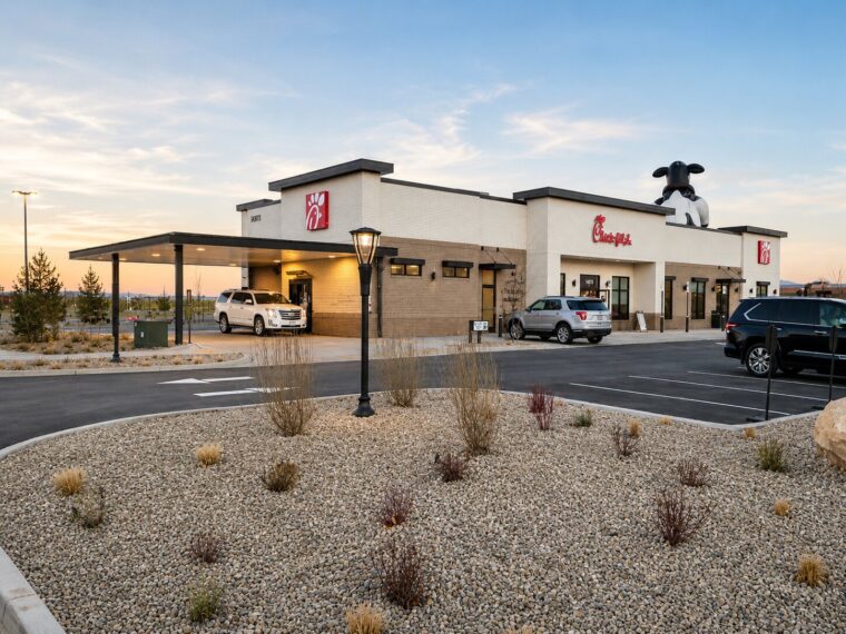 The Chick-fil-A drive thru at sunset