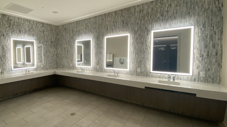 A bathroom at Fitness International
