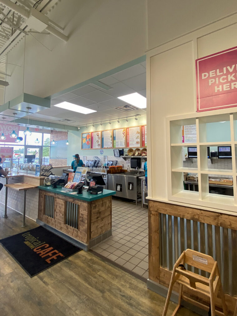 Behind the counter at Tropical Smoothie Cafe